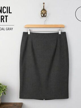Banana Republic Wool Pencil Skirt Plaid Gray Black Stretch Size 4 Lined